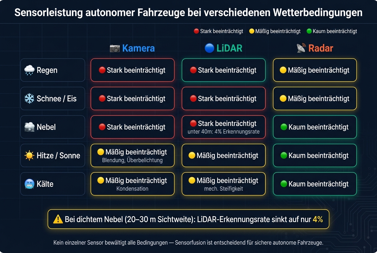 Sensorleistung bei Wetterbedingungen: Kamera vs. LiDAR vs. Radar