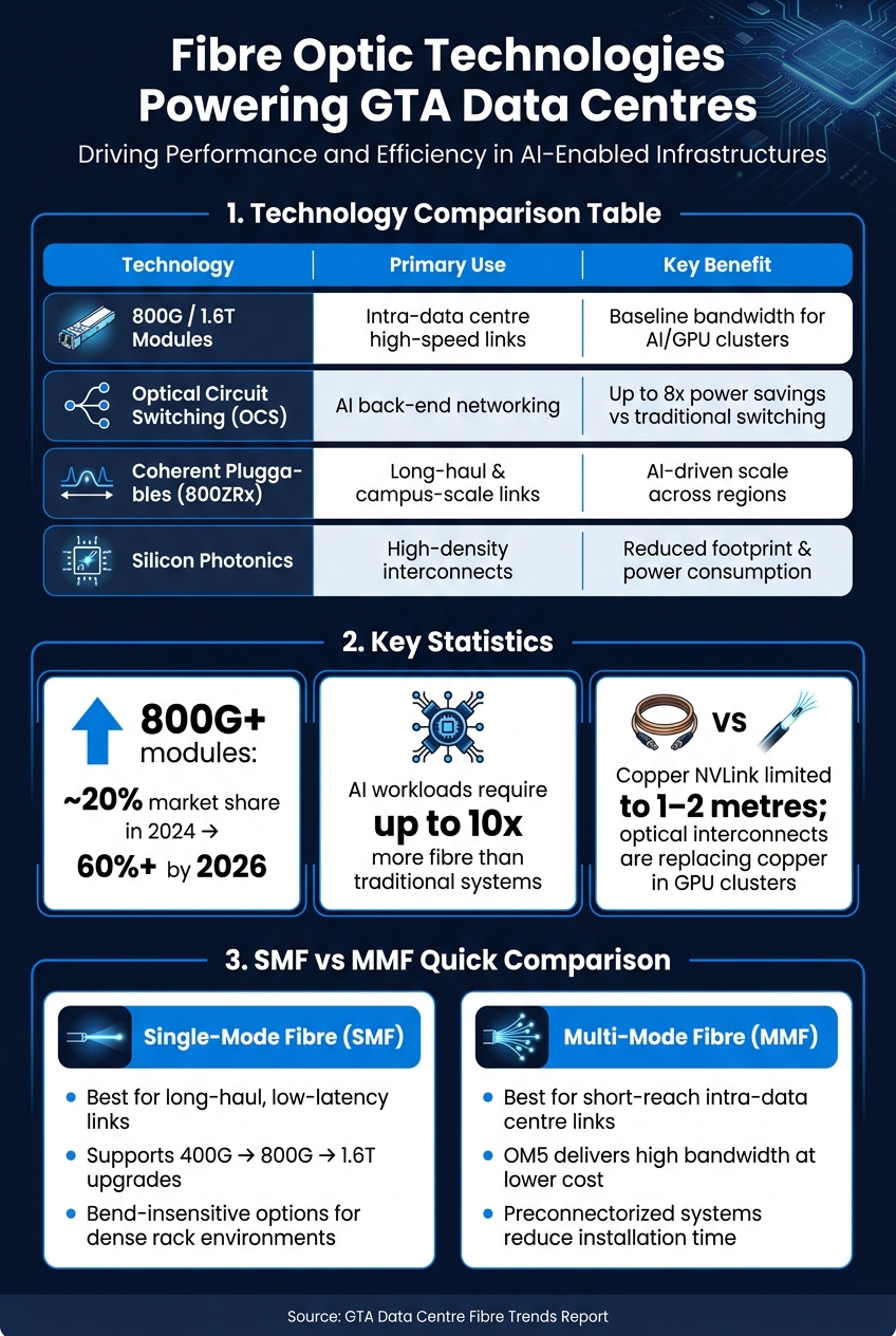 Fibre Optic Technologies Powering GTA Data Centres: Key Stats & Comparisons