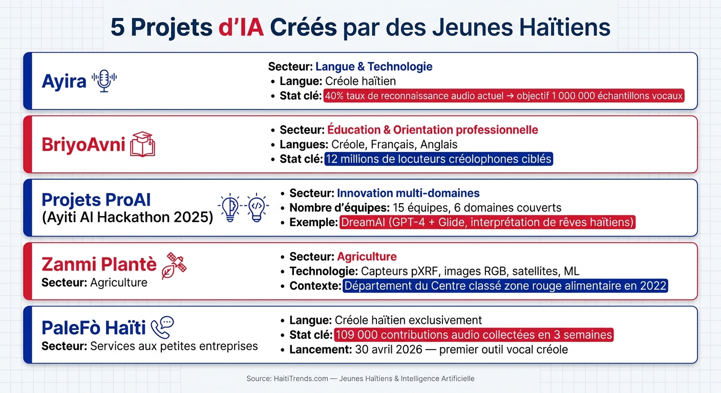 5 Projets d'IA Haïtiens : Secteurs, Langues et Impact