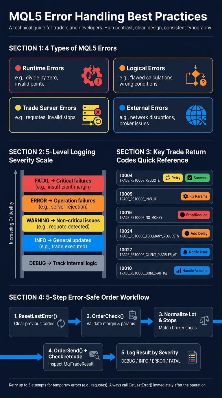 MQL5 Error Handling: Logging Levels, Error Types & Trade Return Codes