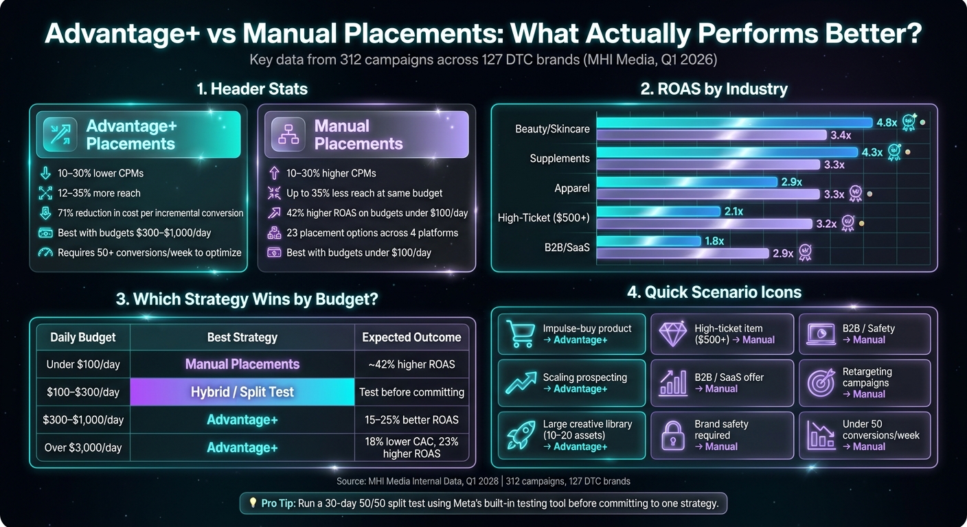 Advantage+ vs Manual Placements: Performance Data by Budget & Industry