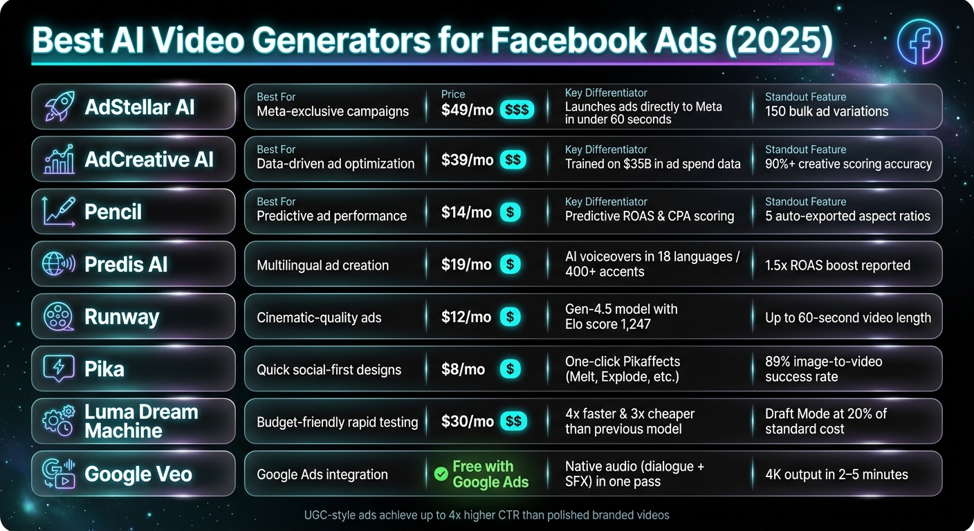 Best AI Video Generators for Facebook Ads: Side-by-Side Comparison