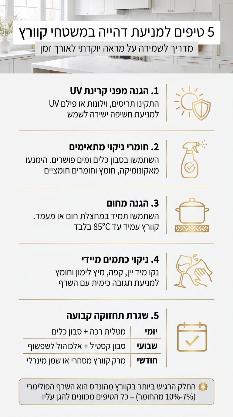 5 טיפים לשמירה על משטחי קוורץ – מדריך תחזוקה מלא