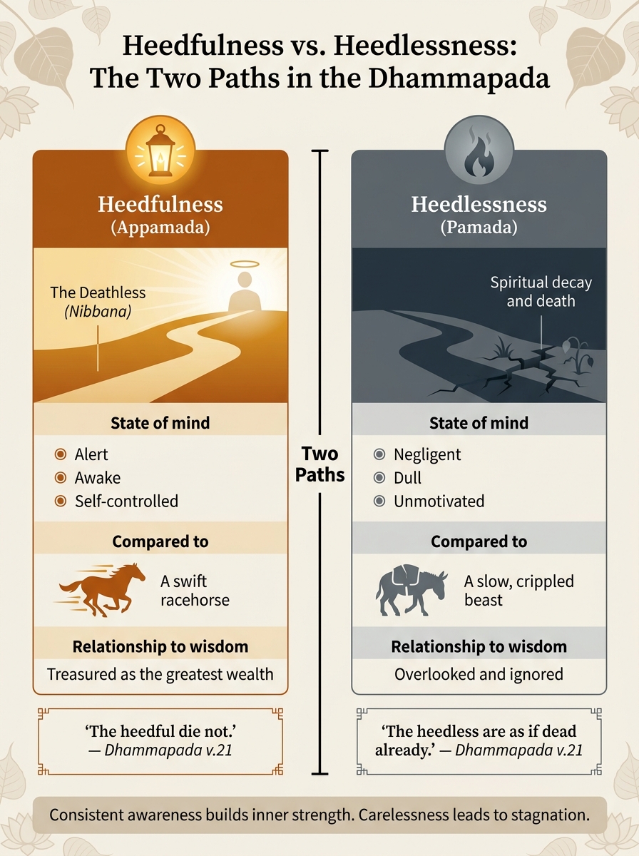 Heedfulness vs. Heedlessness: The Two Paths in the Dhammapada