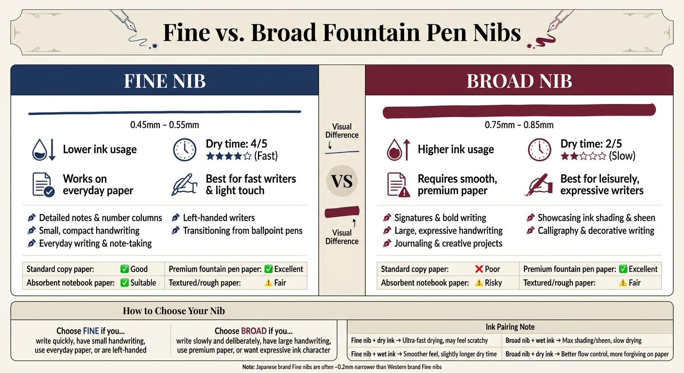 Fine vs. Broad Fountain Pen Nibs: Complete Comparison Guide