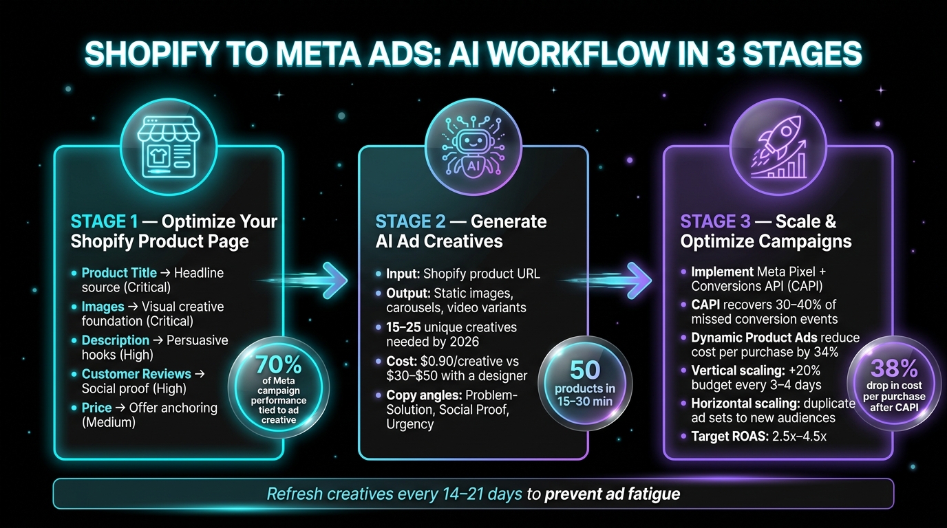 Shopify to Meta Ads: AI Workflow in 3 Stages