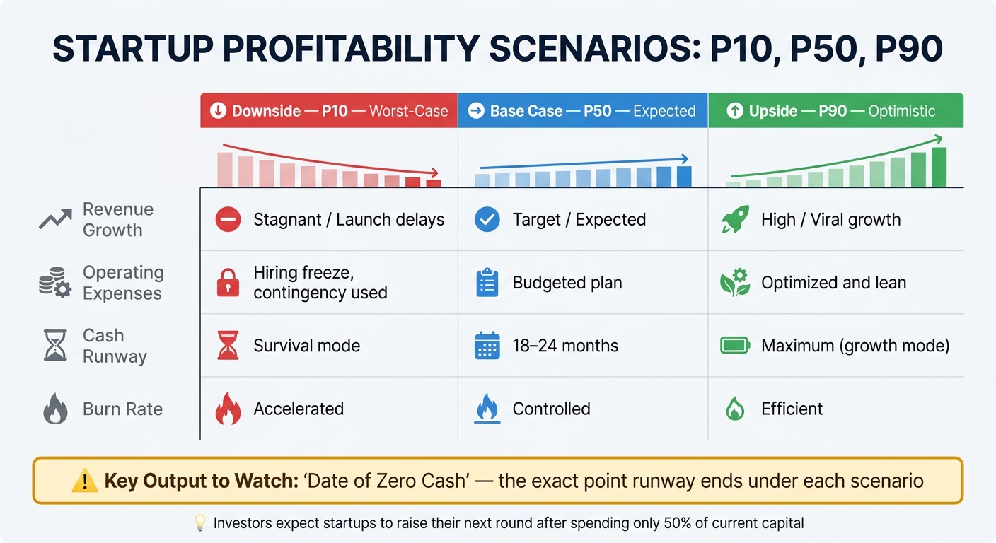 Startup Profitability Scenarios: P10 vs P50 vs P90 Explained