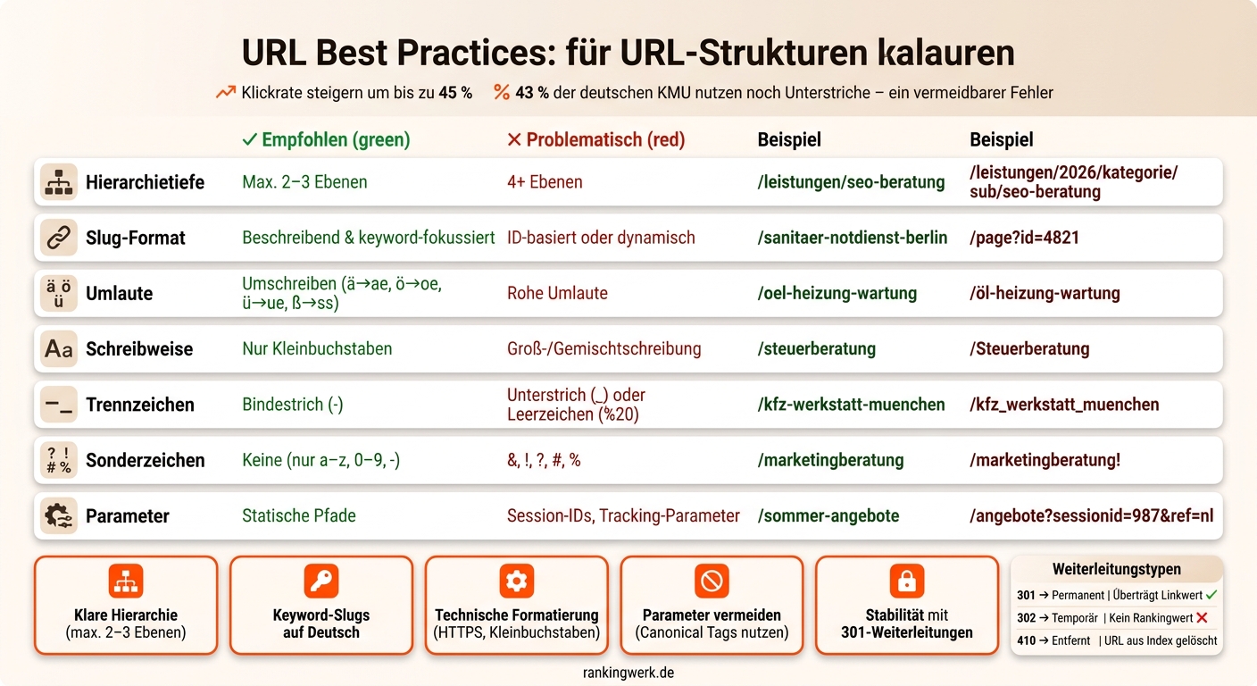 URL Best Practices: Empfohlen vs. Problematisch