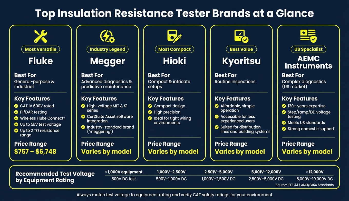 Top Insulation Resistance Tester Brands Compared: Features, Use Cases & Pricing