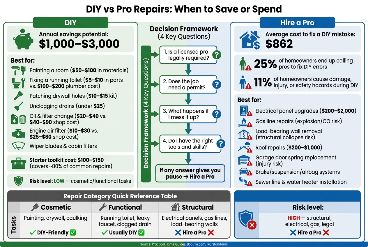 DIY vs Pro Repairs: Cost Savings, Risks & Decision Guide