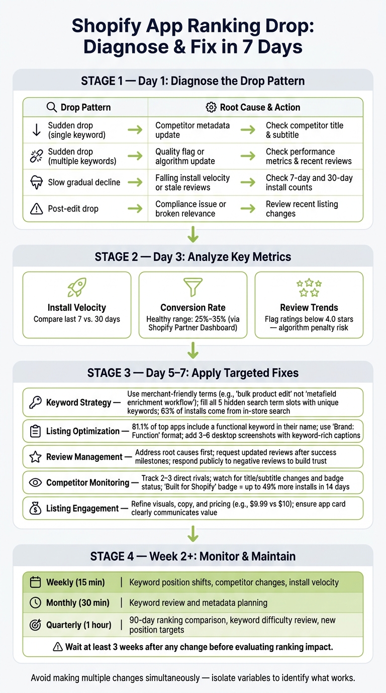 Shopify App Ranking Drop: Diagnose & Fix in 7 Days