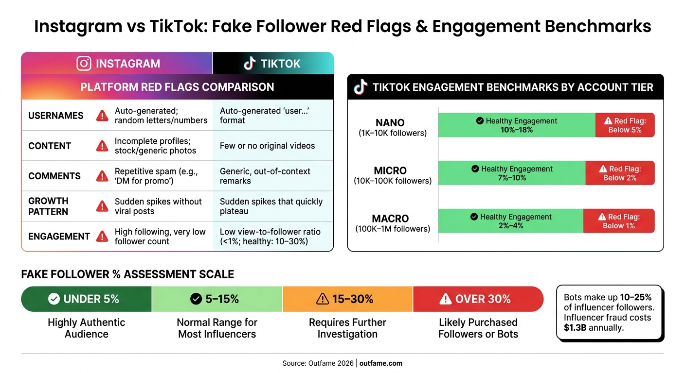 Instagram vs TikTok Fake Follower Red Flags & Engagement Benchmarks