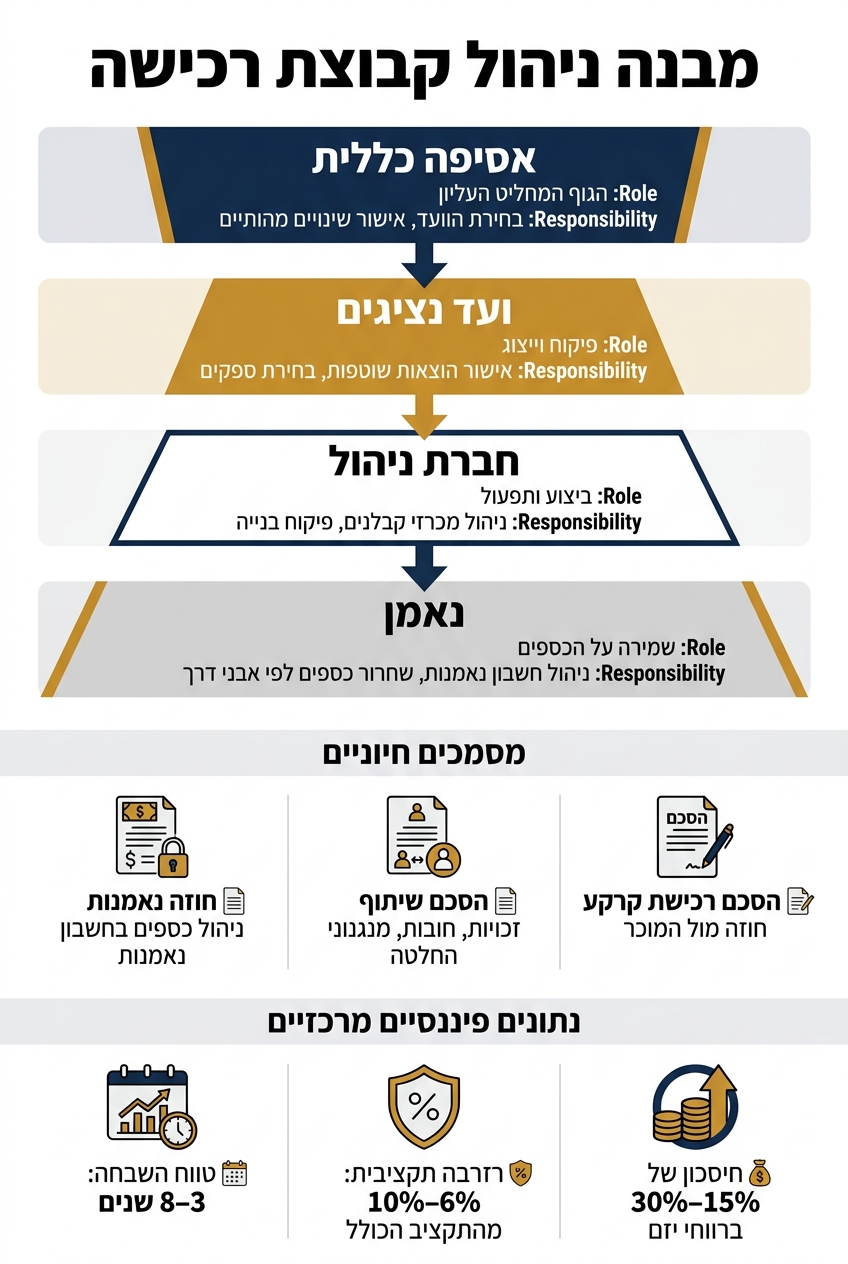 מבנה ניהול קבוצת רכישה: תפקידים, אחריות וכלים פיננסיים