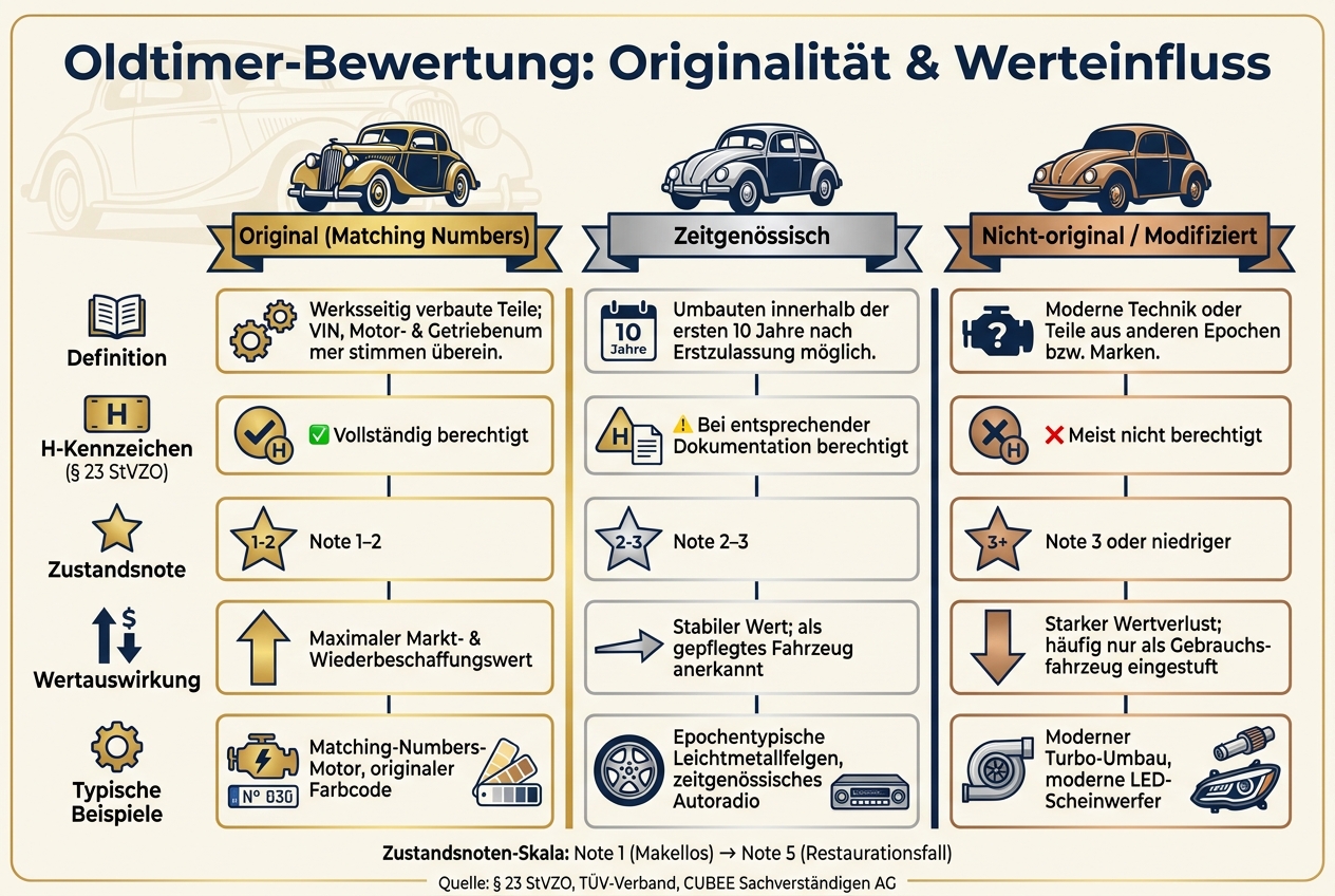 Oldtimer-Originalität: Matching Numbers vs. Zeitgenössisch vs. Modifiziert