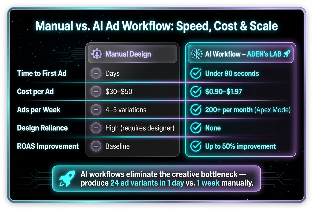 Manual vs. AI Ad Workflow: Speed, Cost & Scale Compared