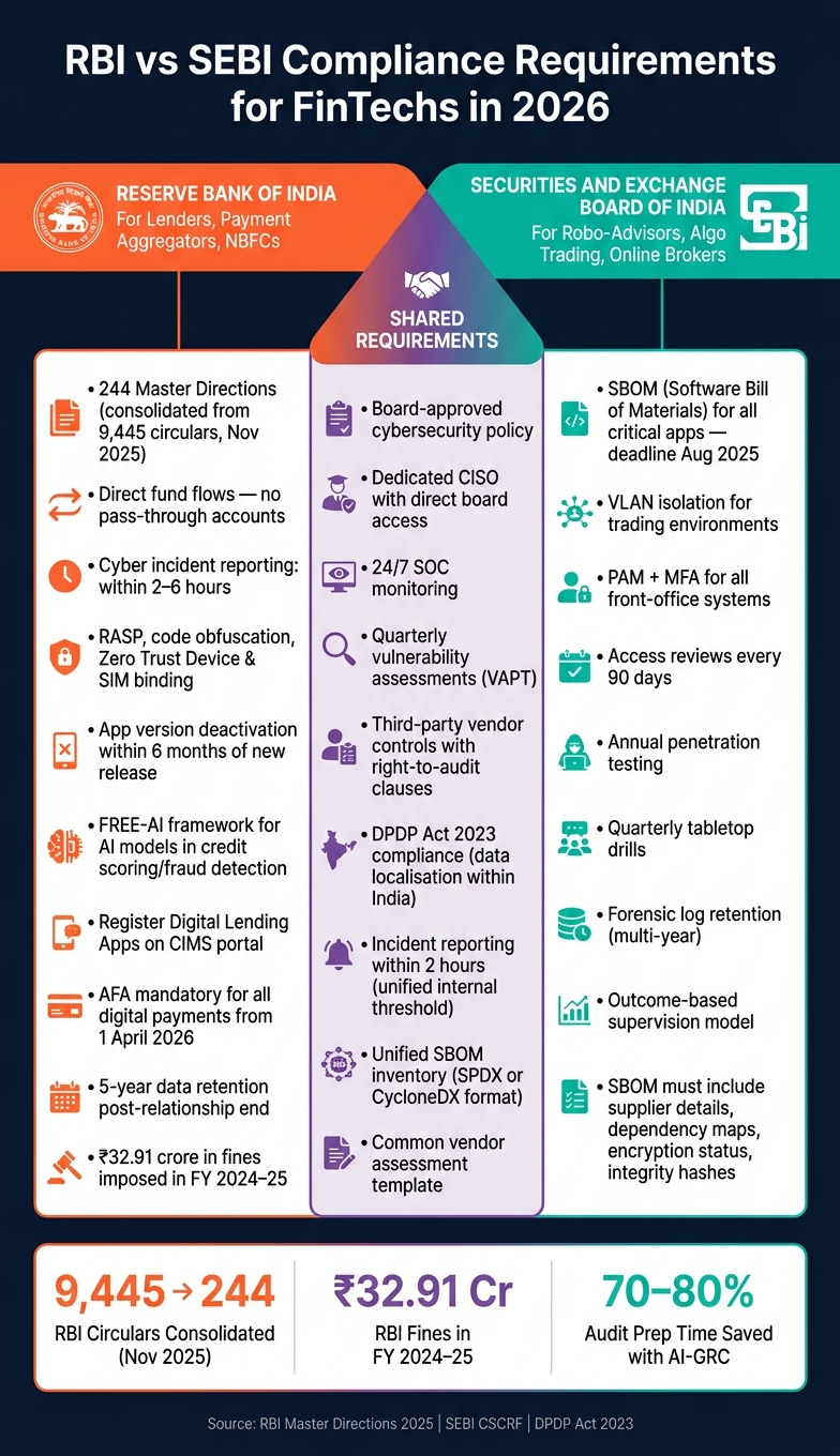 RBI vs SEBI Compliance Requirements for FinTechs in 2026