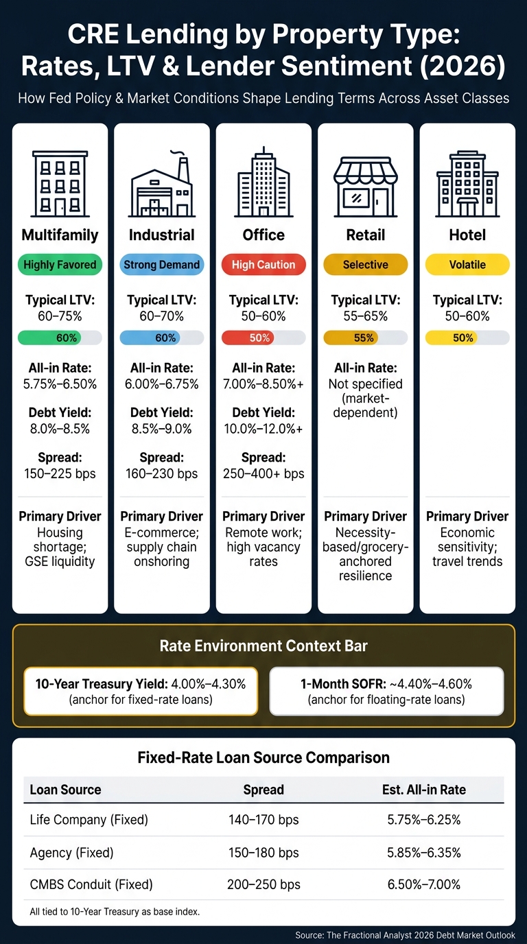 CRE Lending by Property Type: Rates, LTV & Lender Sentiment (2026)