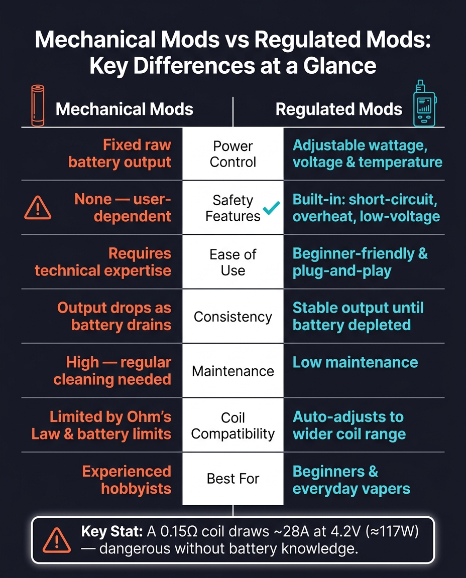 Mechanical Mods Vs Regulated Mods: Beginner'S Guide 2 Mechanical mods vs regulated mods: key differences at a glance
