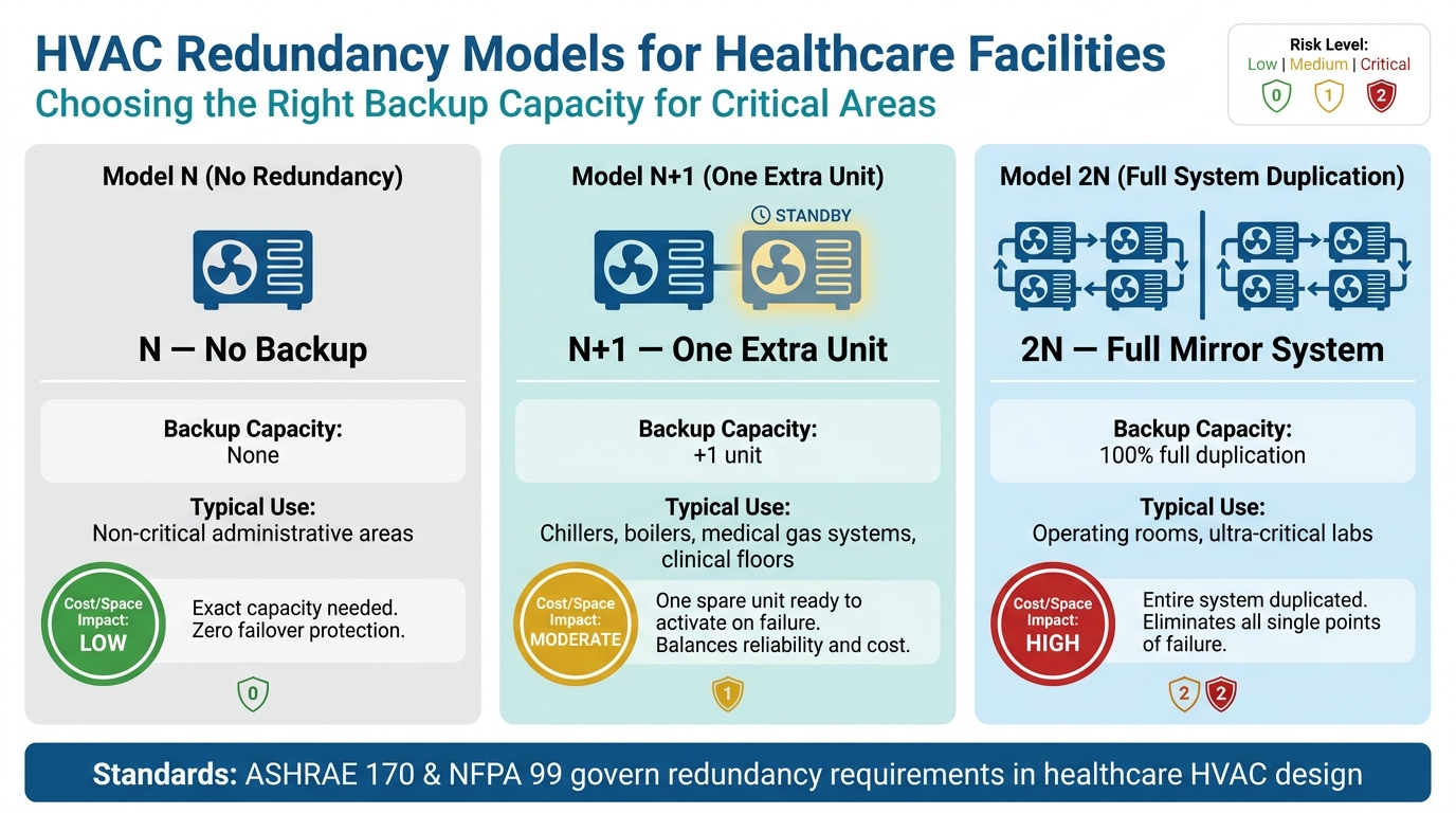HVAC Redundancy Models for Healthcare: N vs N+1 vs 2N