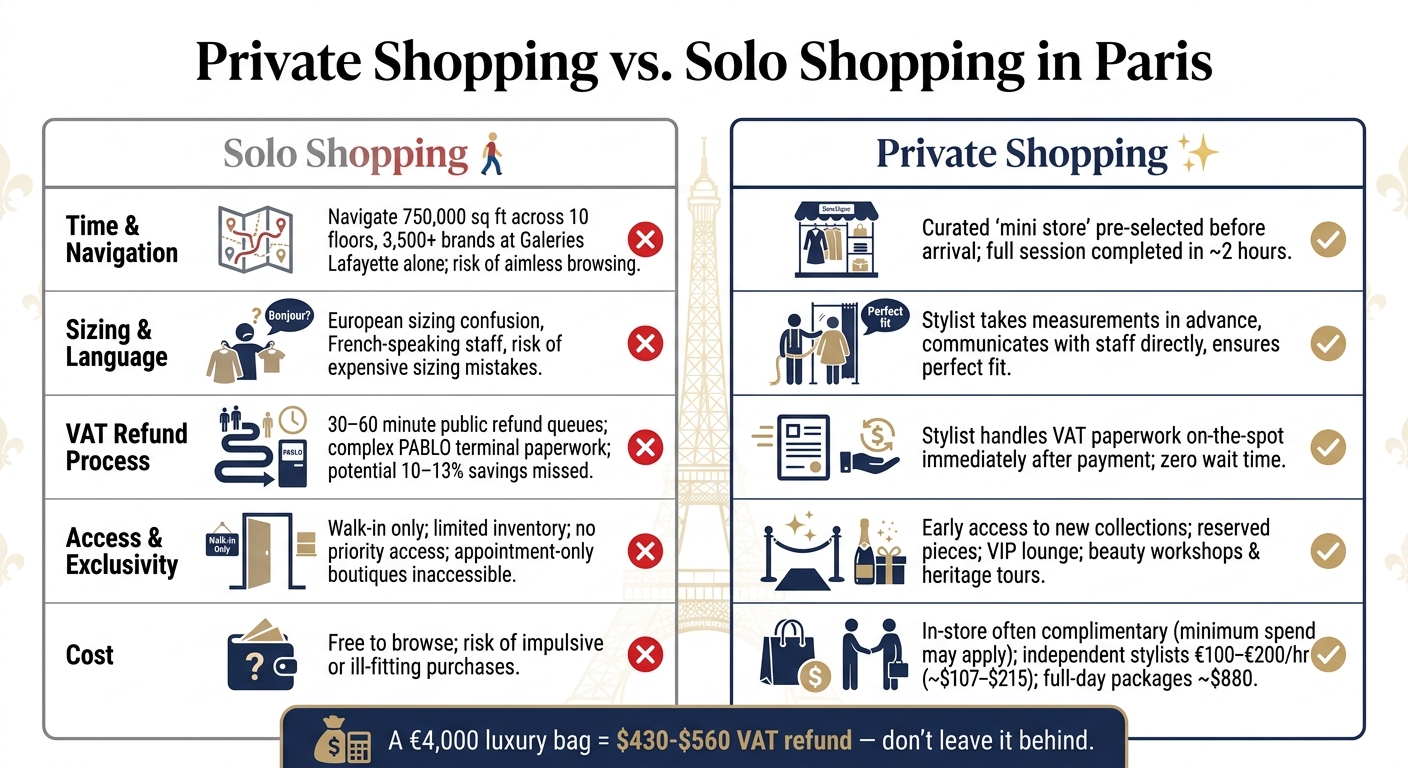 Private Shopping vs. Solo Shopping in Paris: A Side-by-Side Comparison