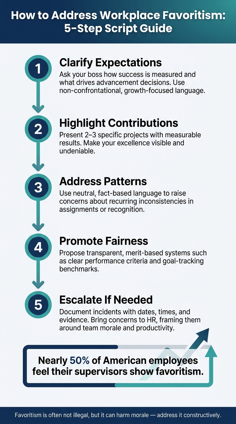 How to Address Workplace Favoritism: 5-Step Script Guide  - Infographic © MyDifficultBoss.com