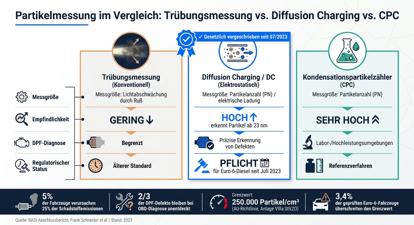Partikelmessung im Vergleich: Trübungsmessung vs. Diffusion Charging vs. CPC