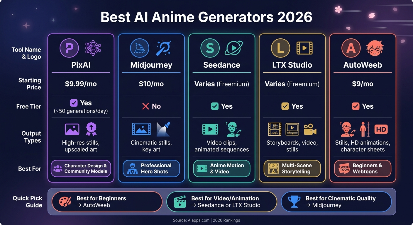 Best AI Anime Generators 2026: Side-by-Side Comparison