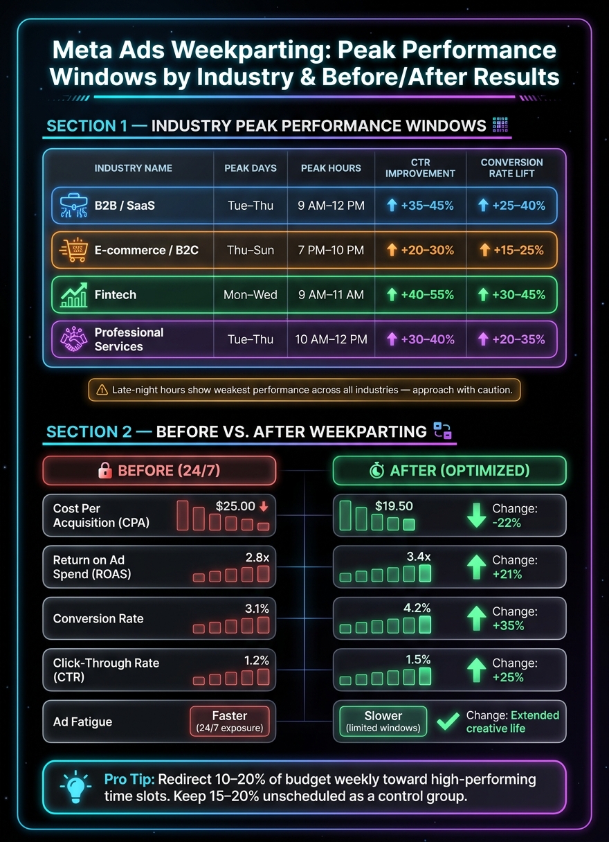 Meta Ads Weekparting: Before vs. After Performance Results by Industry