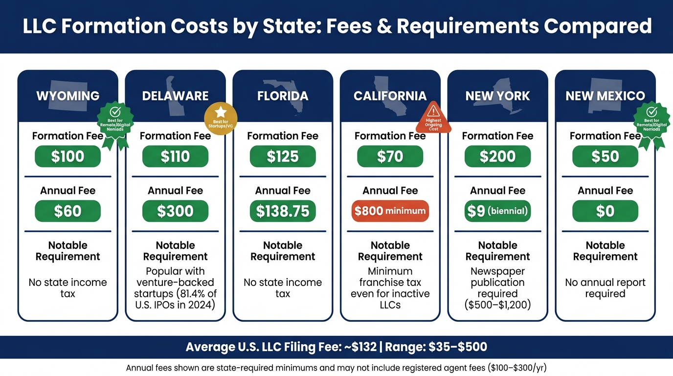 LLC Formation Costs by State: Fees & Requirements Compared