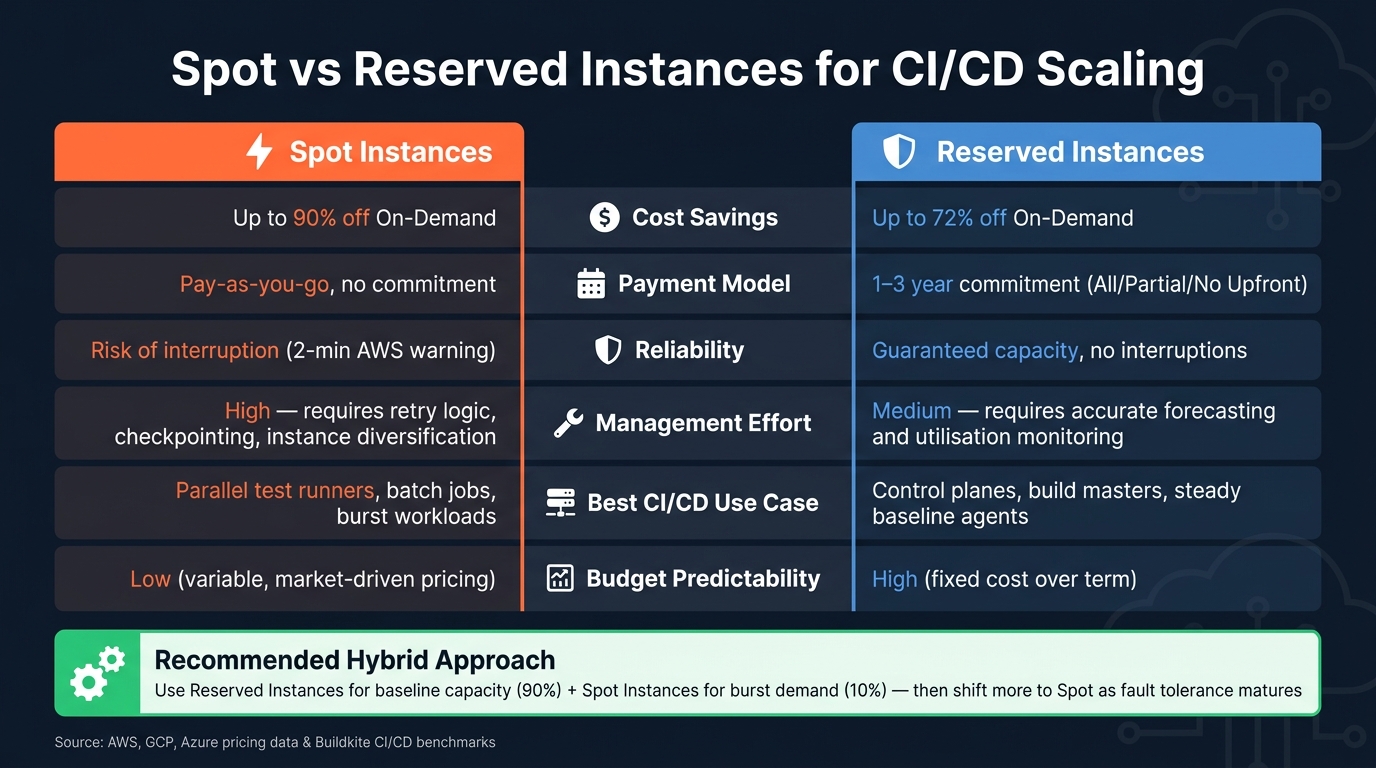 Spot vs Reserved Instances for CI/CD: Cost, Reliability &amp; Use Cases