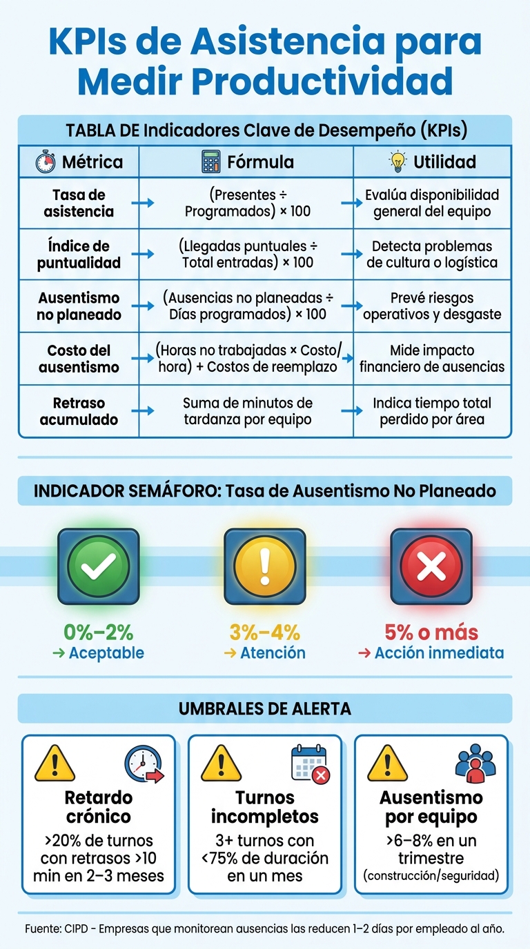 KPIs de Asistencia: Fórmulas, Umbrales y Acciones Clave