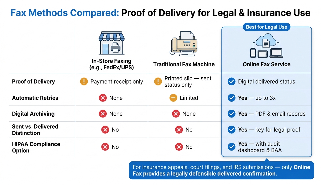 Fax Methods Compared: Proof of Delivery for Legal & Insurance Use