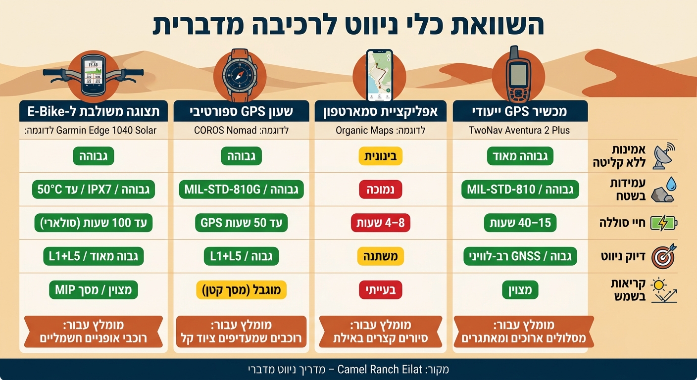 השוואת כלי ניווט לרכיבה מדברית: GPS, אפליקציות, שעונים ומערכות E-Bike