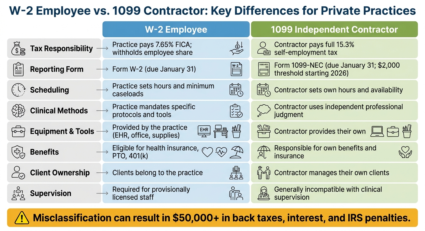W-2 Employee vs. 1099 Contractor: Key Differences for Private Practices