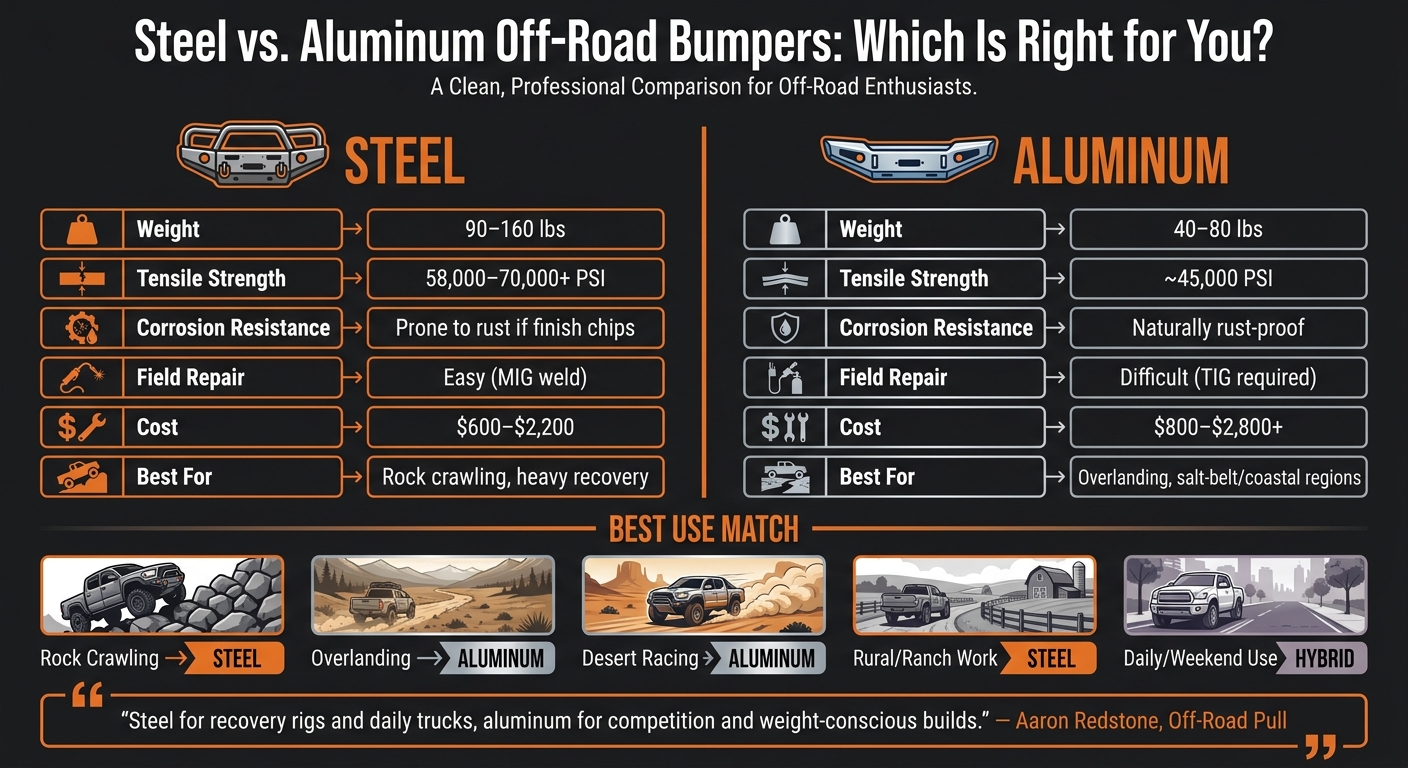 Off-Road Bumper Materials & Styles: Steel vs. Aluminum Comparison Guide