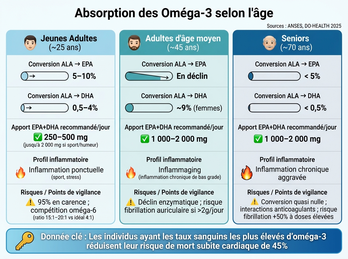 Absorption des Oméga-3 selon l'âge : besoins, conversion et risques
