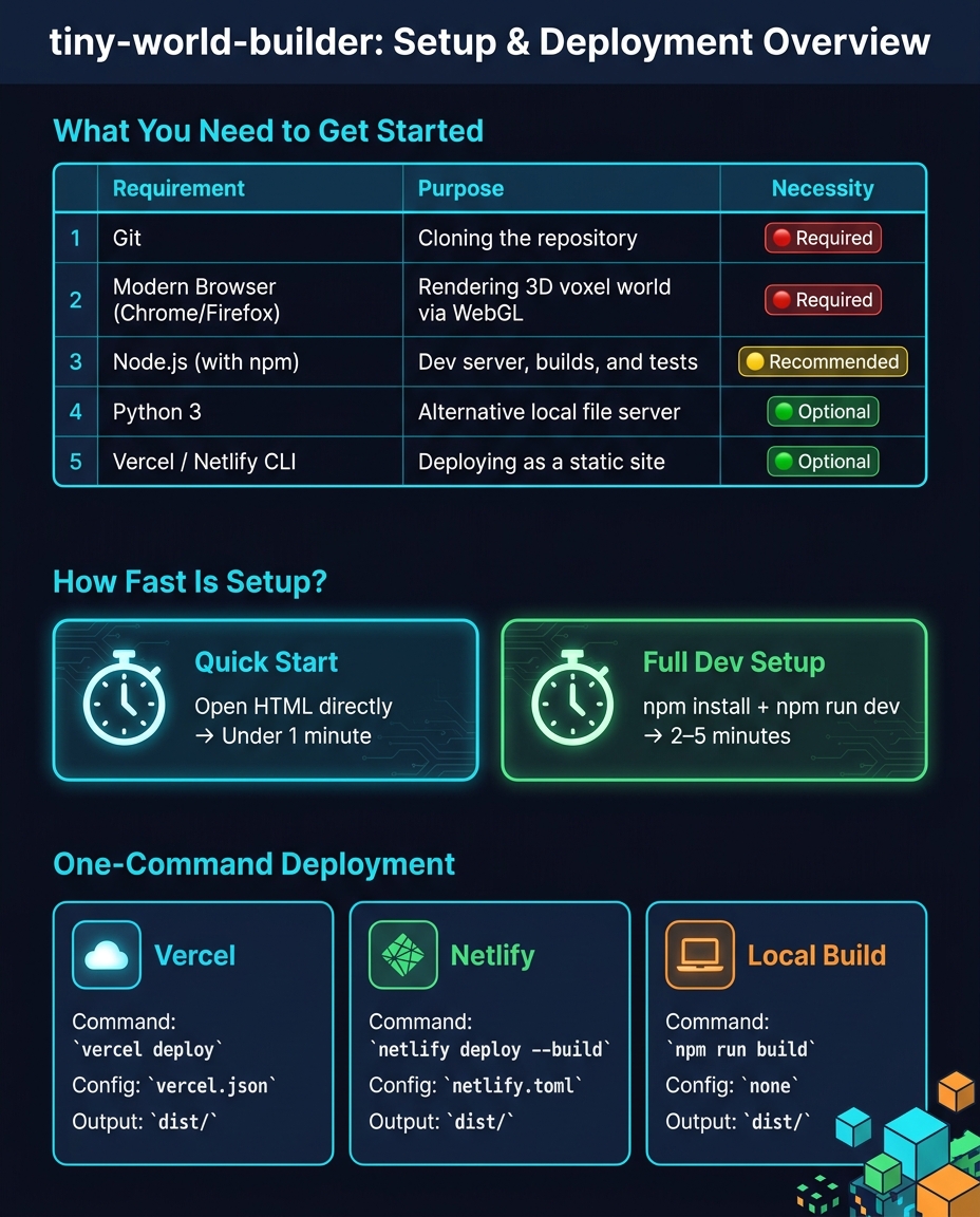 tiny-world-builder: Setup Requirements & Deployment Options at a Glance