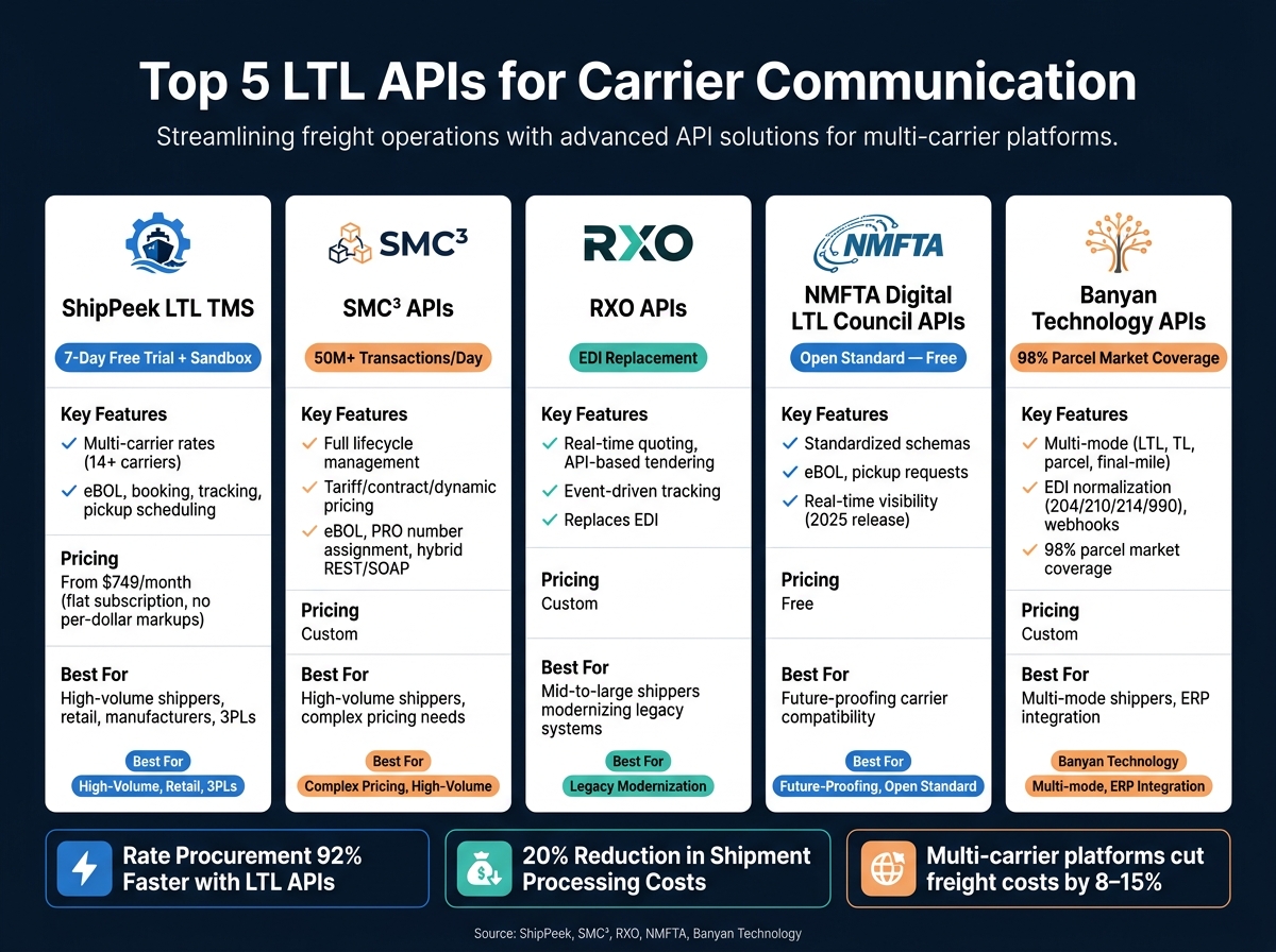 Top 5 LTL APIs Compared: Features, Pricing & Best Use Cases