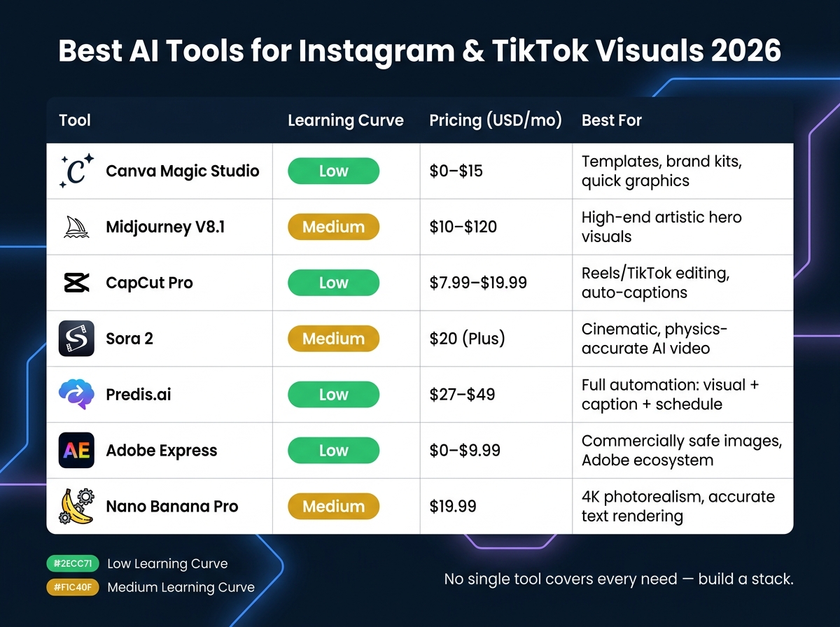 Best AI Tools for Instagram & TikTok Visuals 2026: Side-by-Side Comparison