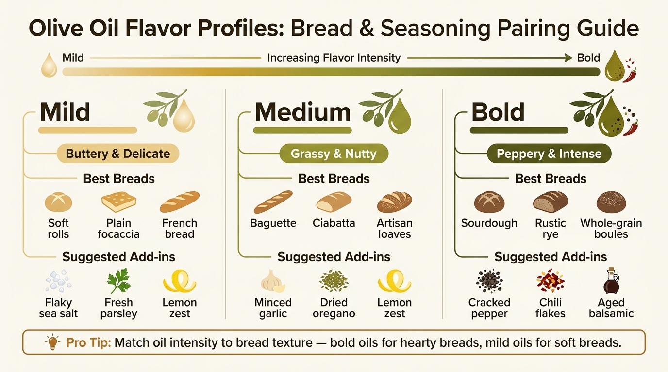 Olive Oil Flavor Profiles: Bread & Seasoning Pairing Guide
