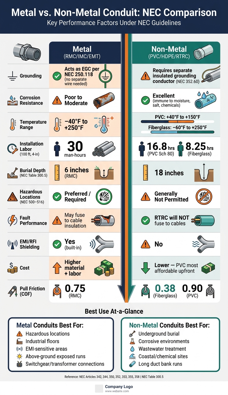 Metal vs. Non-Metal Conduit: NEC Comparison Chart