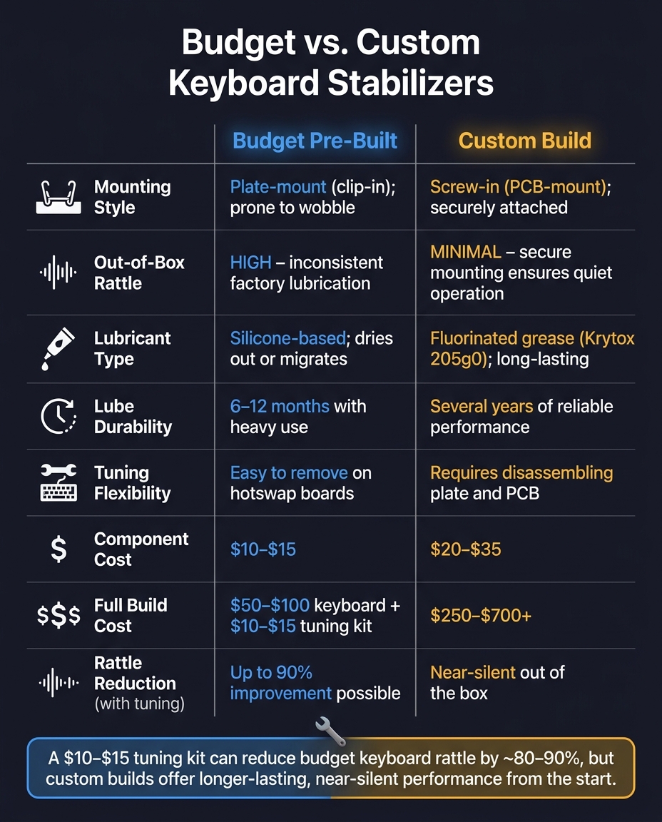 Budget vs. Custom Keyboard Stabilizers: Cost, Performance & Rattle Compared