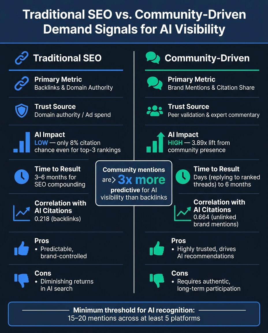 Traditional SEO vs. Community-Driven Demand Signals for AI Visibility