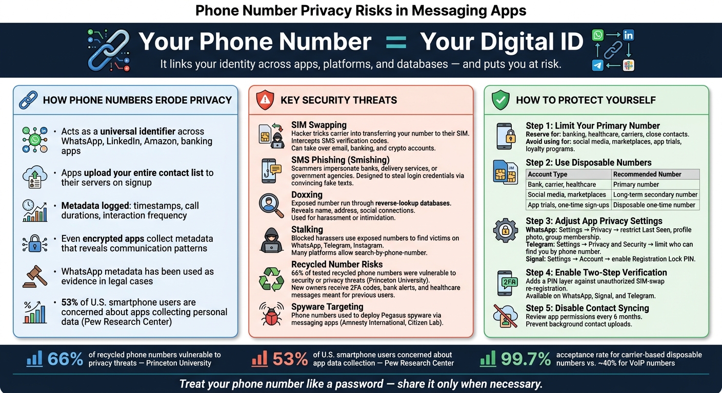 Privacy Risks in Messaging Apps Using Phone Numbers 3 Phone Number Privacy Risks & Protection: Messaging App Security Guide