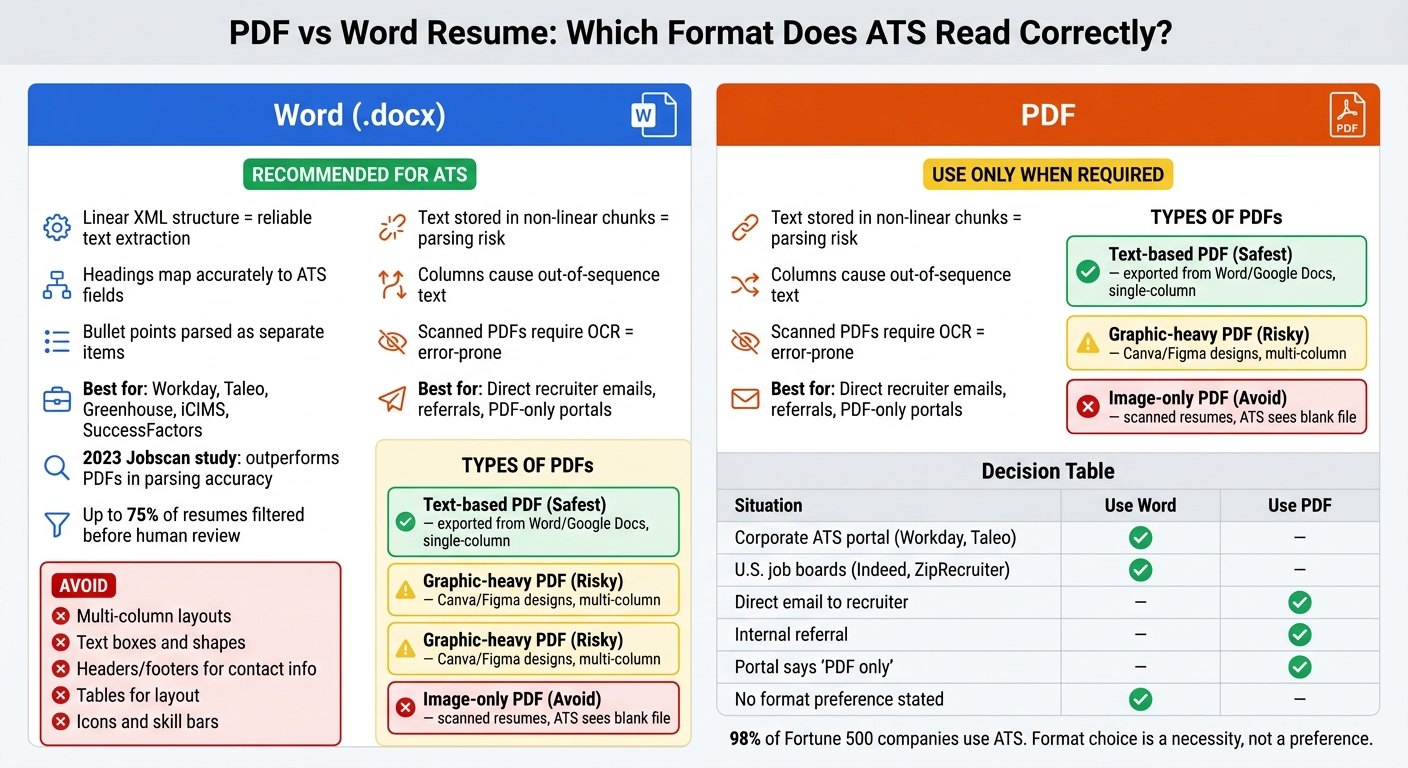 PDF vs Word Resume: ATS Compatibility Comparison Chart