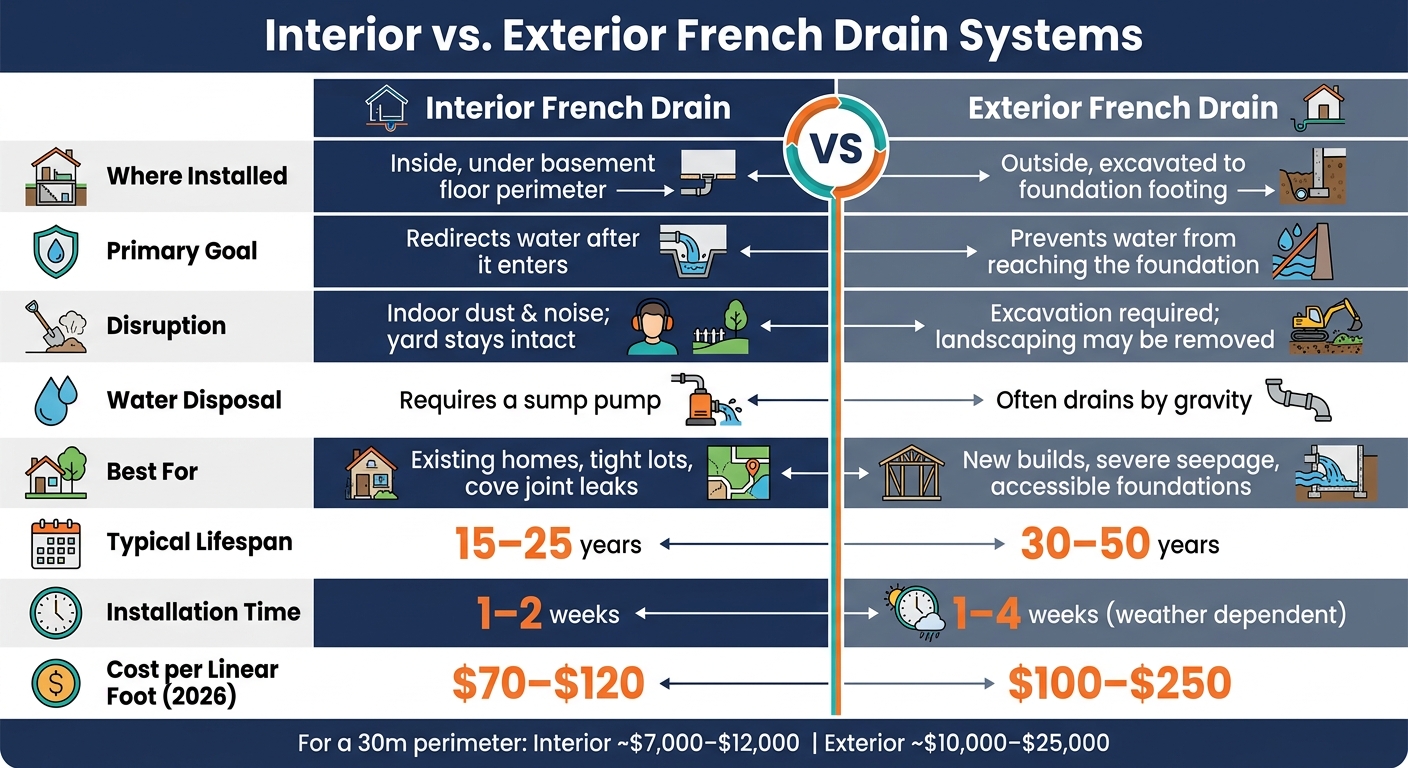 Interior vs. Exterior French Drain: Side-by-Side Comparison