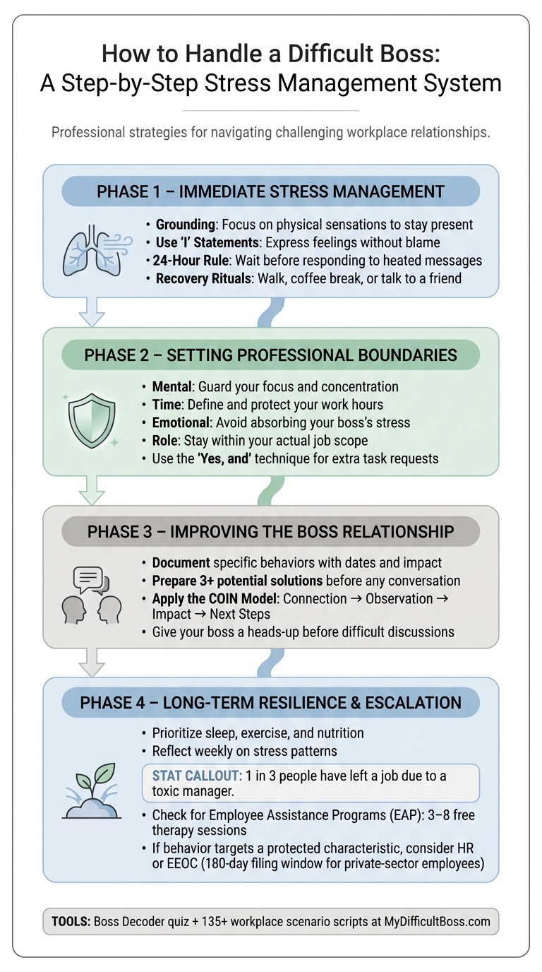 How to Handle a Difficult Boss: A Step-by-Step Stress Management System - Infographic © MyDifficultBoss.com
