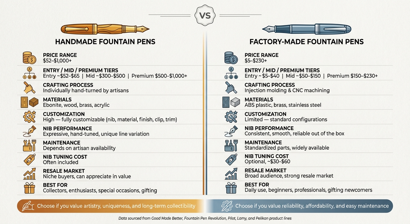 Handmade vs. Factory-Made Fountain Pens: Full Comparison
