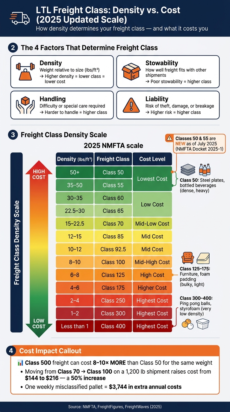 LTL Freight Class Chart: Density vs. Shipping Cost (2025)