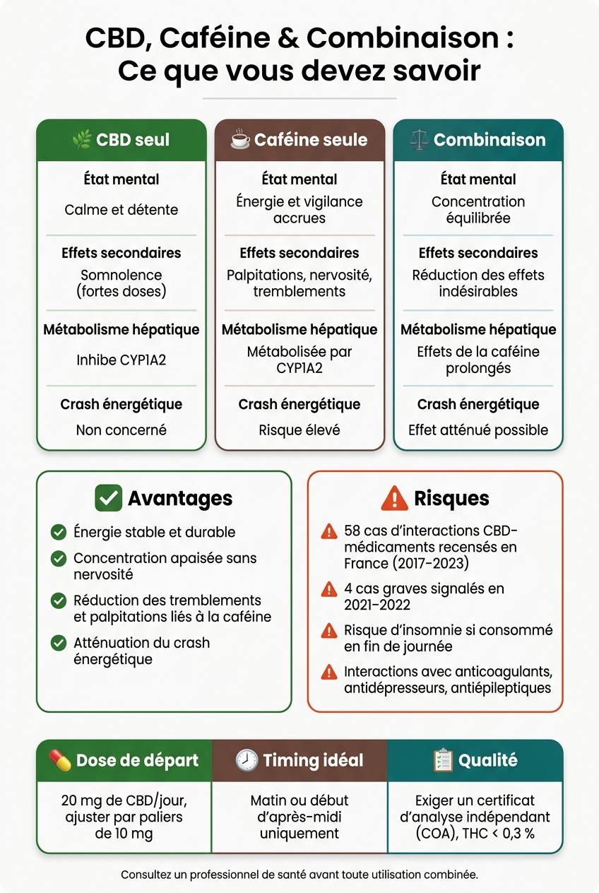 CBD vs Caféine vs Combinaison : Effets, Risques et Avantages